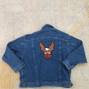 Vintage carhartt j12dst Harley Davidson Blue Denim Trucker Jacket American Eagle